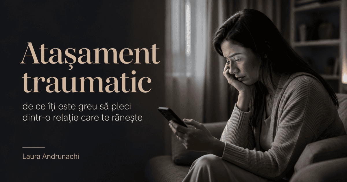 Imagine pentru articol despre atașament traumatic, cu o femeie care ține telefonul în mână și ezită să trimită un mesaj.